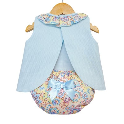 Baby Girl Blue Waffle Open Back Dress with Pants "LM022"