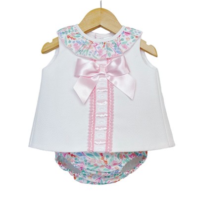 Baby Girl Pink Waffle Open Back Dress with Pants "LM023 P"