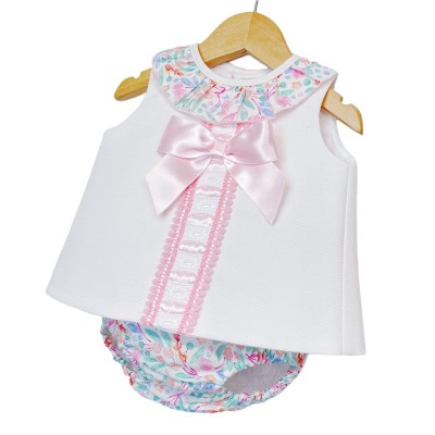 Baby Girl Pink Waffle Open Back Dress with Pants "LM023 P"