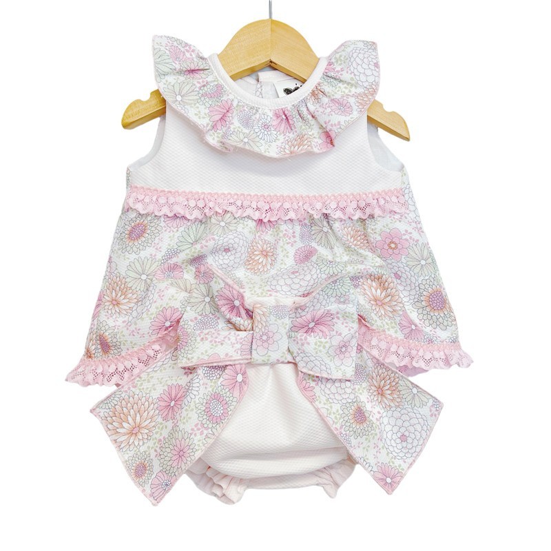 Baby Girl Pink Floral Dress with Big Bow Pants "LM024"