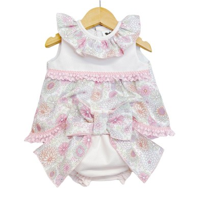 Baby Girl Pink Floral Dress with Big Bow Pants "LM024"