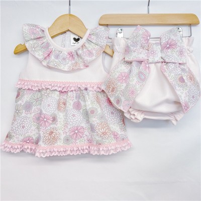 Baby Girl Pink Floral Dress with Big Bow Pants "LM024"