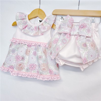 Baby Girl Pink Floral Dress with Big Bow Pants "LM024"