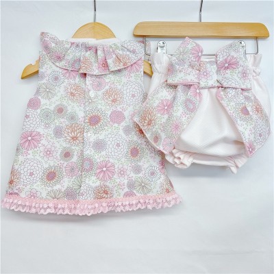 Baby Girl Pink Floral Dress with Big Bow Pants "LM024"