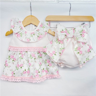 Baby Girl Pink Rose Dress with Big Bow Pants "LM027"