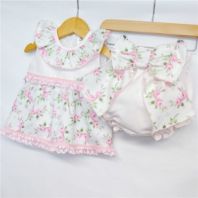 Baby Girl Pink Rose Dress with Big Bow Pants "LM027"