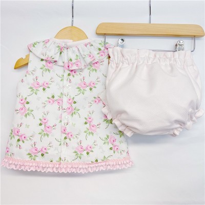 Baby Girl Pink Rose Dress with Big Bow Pants "LM027"