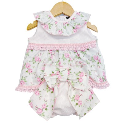 Baby Girl Pink Rose Dress with Big Bow Pants "LM027"