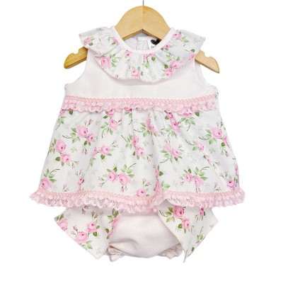 Baby Girl Pink Rose Dress with Big Bow Pants "LM027"
