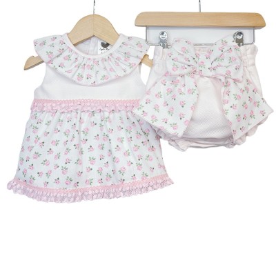 Baby Girl Pink Floral Dress with Big Bow Pants "LM028"