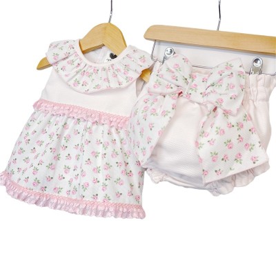Baby Girl Pink Floral Dress with Big Bow Pants "LM028"