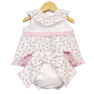 Baby Girl Pink Floral Dress with Big Bow Pants "LM028"