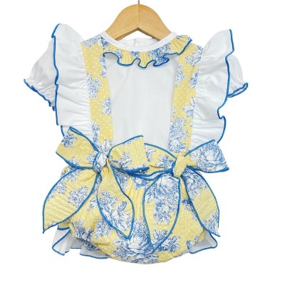 Baby Girl Yellow Blue Romper with Frilly Shirt "LM2213"