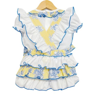 Baby Girl Yellow Blue Romper with Frilly Shirt "LM2213"
