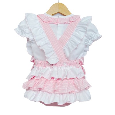 Baby Girl Pink Stripe Frilly Romper with Shirt "LM8803"
