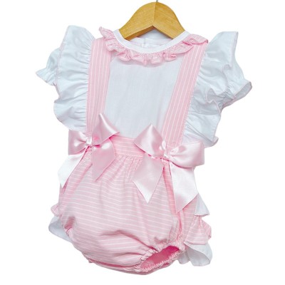 Baby Girl Pink Stripe Frilly Romper with Shirt "LM8803"