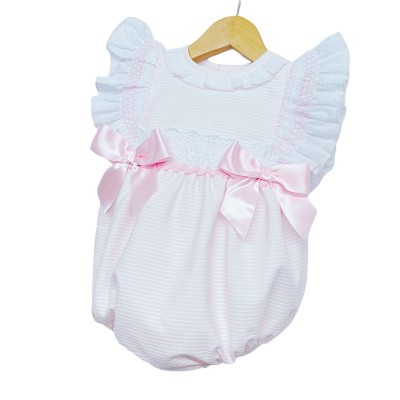 Baby Girl Pink Smocking Frilly Shoulder Romper "MYD2201P"