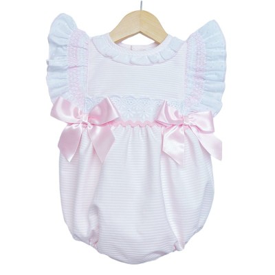 Baby Girl Pink Smocking Frilly Shoulder Romper "MYD2201P"