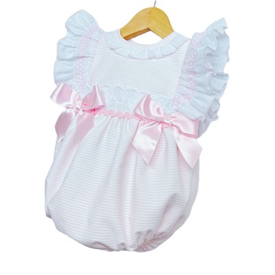 Baby Girl Pink Smocking Frilly Shoulder Romper "MYD2201P"