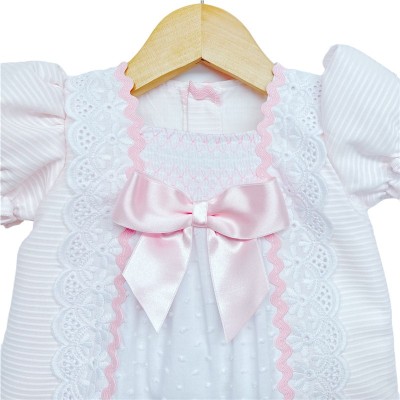 Baby Girl Pink Smocking Dress with Pants Satin Bow "MYD2202"