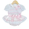 Baby Girl Pink Frilly Skirt with Smocked Shirt Satin Bow "MYD2203P"