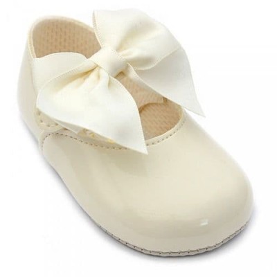 Baby Girls Big Bow Patent Pram Shoes "B025 Cream"
