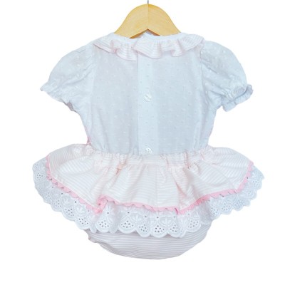 Baby Girl Pink Frilly Skirt with Smocked Shirt Satin Bow "MYD2203P"