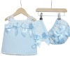 Baby Girl Blue Waffle Dress with Pant& Bonnet "MYD2207"