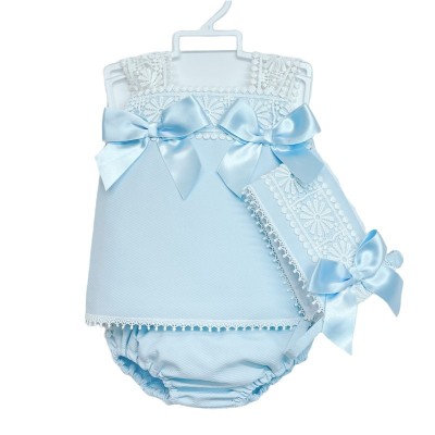 Baby Girl Blue Waffle Dress with Pant& Bonnet "MYD2207"