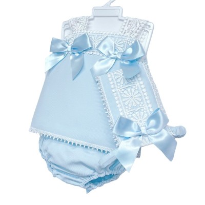 Baby Girl Blue Waffle Dress with Pant& Bonnet "MYD2207"
