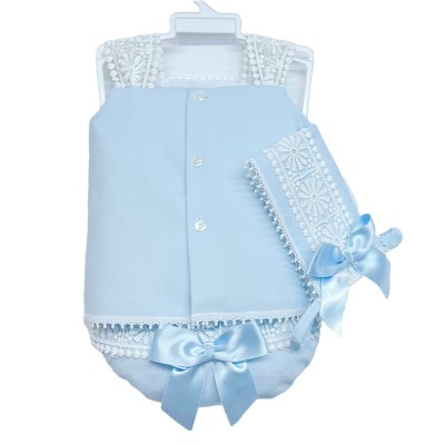 Baby Girl Blue Waffle Dress with Pant& Bonnet "MYD2207"