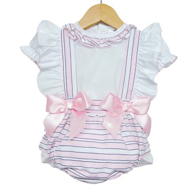 Baby Girl Pink Stripe Frilly Shoulder Skirt with Shirt "LM8804"