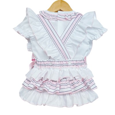 Baby Girl Pink Stripe Frilly Shoulder Skirt with Shirt "LM8804"