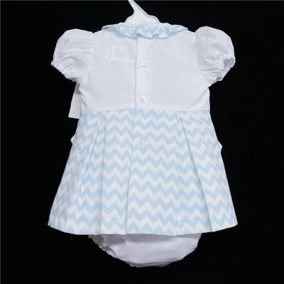 Baby Girl Blue Zig Zag Dress with Pants Satin Bows "MYD304 B"