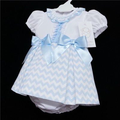 Baby Girl Blue Zig Zag Dress with Pants Satin Bows "MYD304 B"