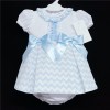 Baby Girl Blue Zig Zag Dress with Pants Satin Bows "MYD304 B"