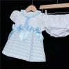 Baby Girl Blue Zig Zag Dress with Pants Satin Bows "MYD304 B"