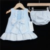 Baby Girl Blue Waffle Dress with Pants Frilly Bow "MYD310"