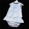 Baby Girl Blue Waffle Dress with Pants Frilly Bow "MYD310"