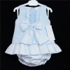 Baby Girl Blue Waffle Dress with Pants Frilly Bow "MYD310"