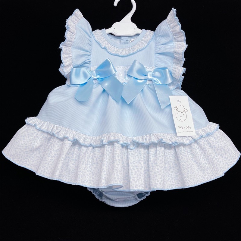 Baby Girl Blue Waffle Puff Ball Dress with Pants "MYD313"