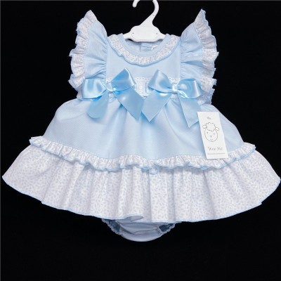 Baby Girl Blue Waffle Puff Ball Dress with Pants "MYD313"