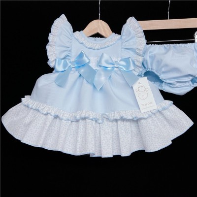 Baby Girl Blue Waffle Puff Ball Dress with Pants "MYD313"