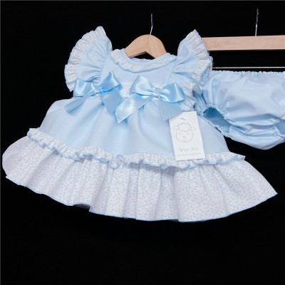 Baby Girl Blue Waffle Puff Ball Dress with Pants "MYD313"