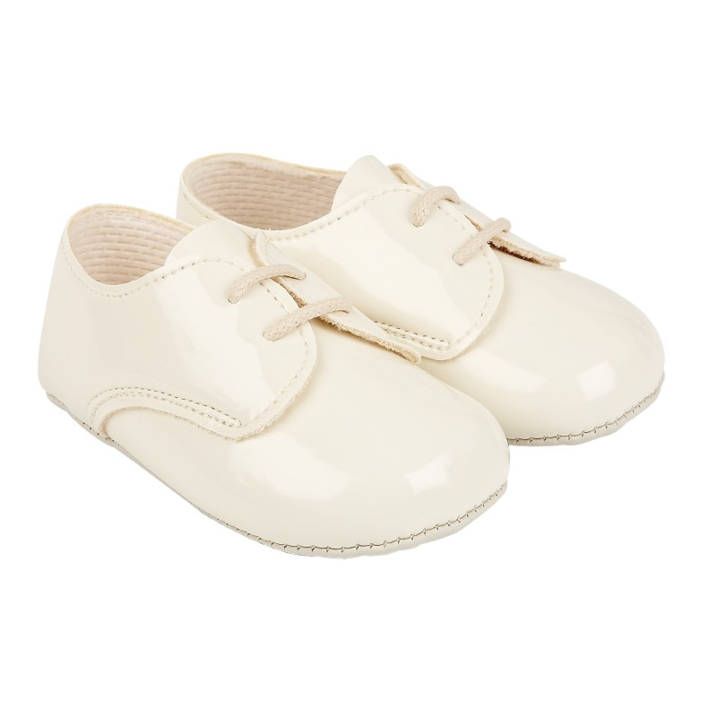 Baby Boys Lace Up Patent Pram Shoes "B010 Cream"