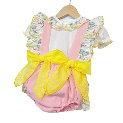 Baby Girl Pink and Yellow Floral Romper with Shirt "LM2210"