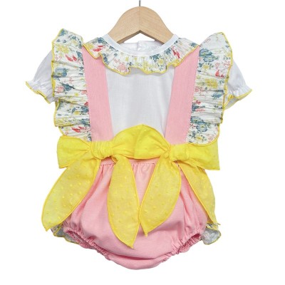 Baby Girl Pink and Yellow Floral Romper with Shirt "LM2210"