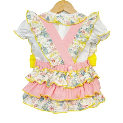 Baby Girl Pink and Yellow Floral Romper with Shirt "LM2210"