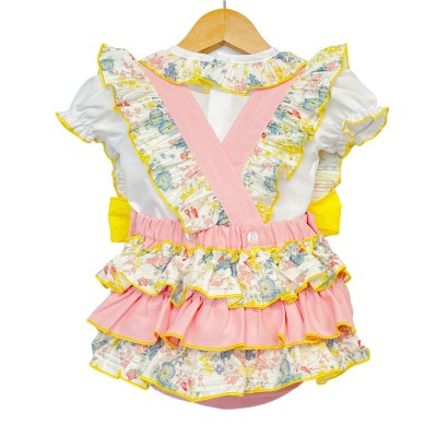 Baby Girl Pink and Yellow Floral Romper with Shirt "LM2210"