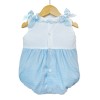 Baby Girl Blue with White Linen Romper with Shoulder Bows "MYD2205B"